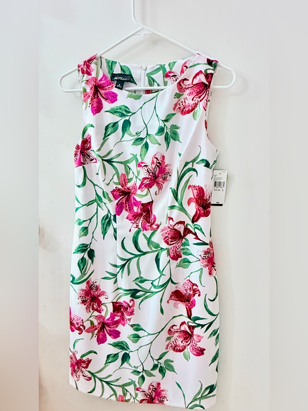 NY Collection Pink & Green Floral Sleeveless Dress
